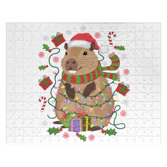 Cute Christmas Capybara - Holiday Lights and Gifts Jigsaw Puzzles