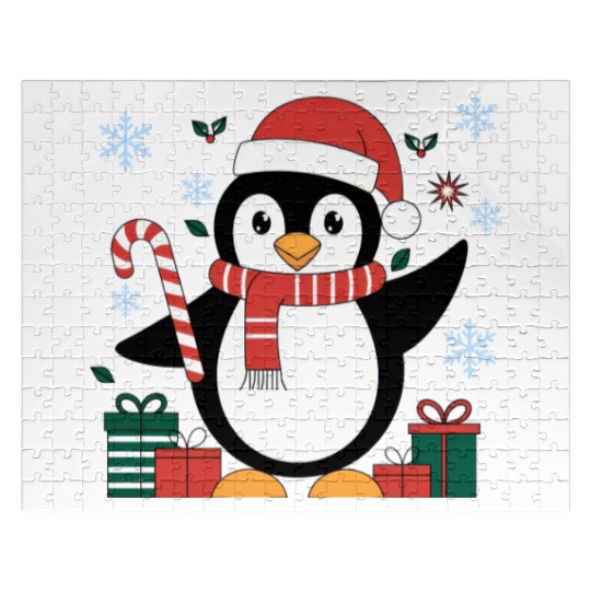 Cute Christmas Penguin - Candy Cane and Gifts Jigsaw Puzzles