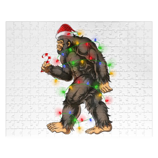 Bigfoot Sasquatch Yeti Candy Cane Christmas Jigsaw Puzzles