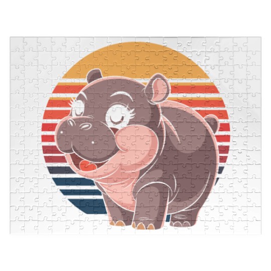 Adorable Moo Deng Hippo Sunset Vibes Jigsaw Puzzles
