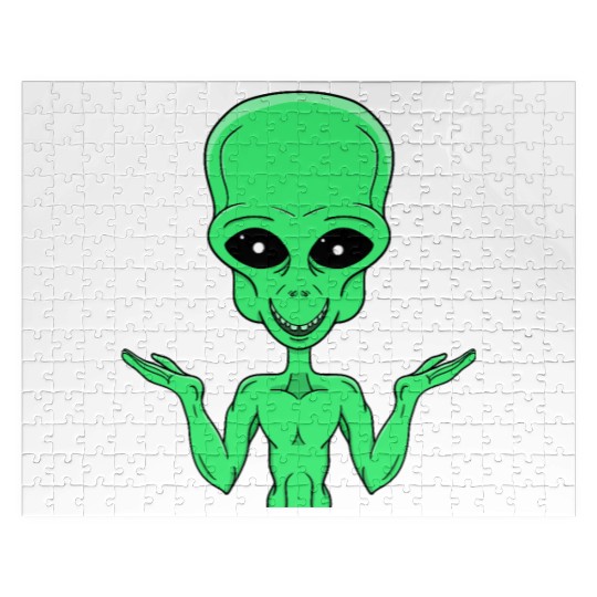 A Green Alien in Doubt Jigsaw Puzzles