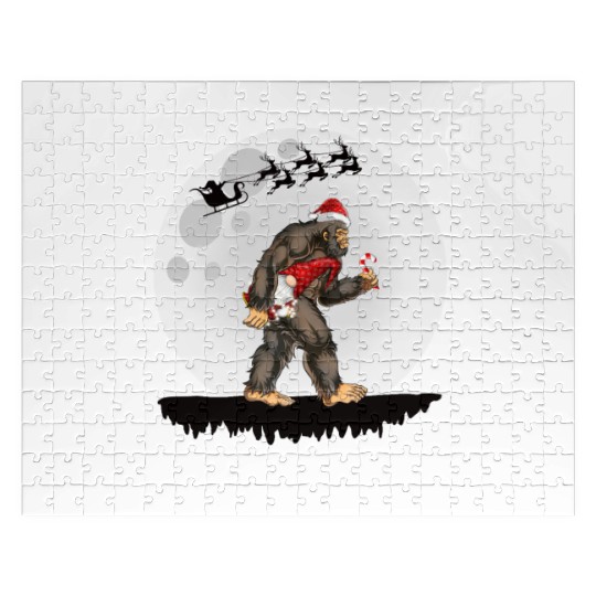 Believe Santa Bigfoot Carrying Gnome Christmas Jigsaw Puzzles