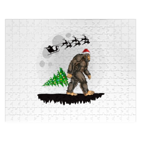 Bigfoot Christmas Tree Lights Believe Sasquatch Jigsaw Puzzles