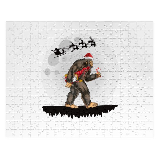 Believe Santa Bigfoot Carrying Gnome Christmas Jigsaw Puzzles