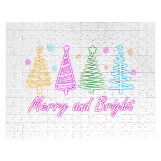 Merry and Bright Tree Neon Christmas Jigsaw Puzzles