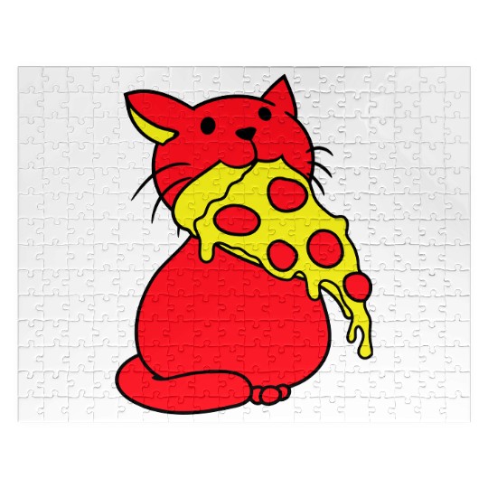 Cat Eats Yummy Salami Pizza Hunger Fast Food Mouth Jigsaw Puzzles