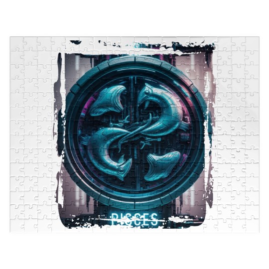 Zodiac sign Pisces in cyberpunk era Future Jigsaw Puzzles