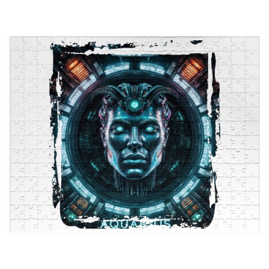 Zodiac sign Aquarius in cyberpunk era Future Jigsaw Puzzles