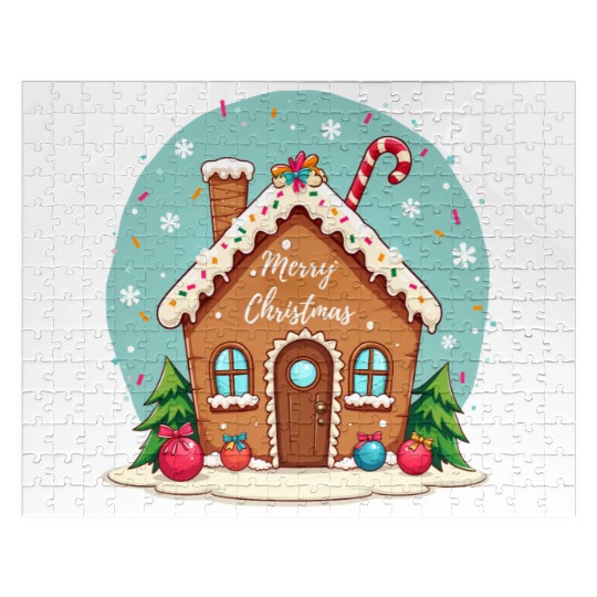 Cute Gingerbread House Merry Christmas Design Jigsaw Puzzles