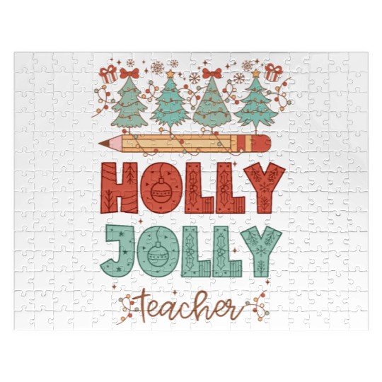 Retro Holly Jolly Teacher Christmas Jigsaw Puzzles