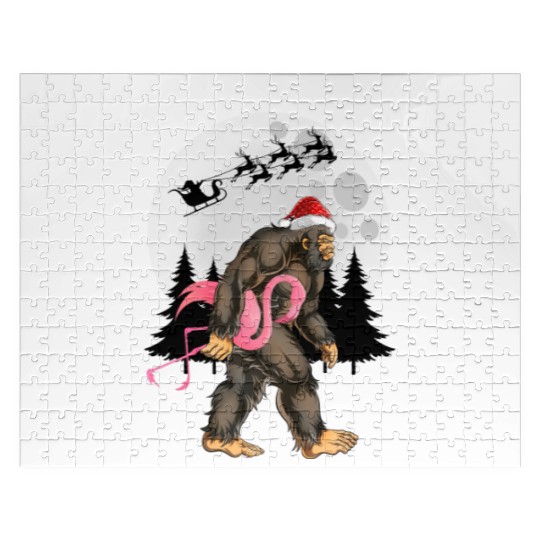 Bigfoot Carrying Flamingo Funny Sasquatch Jigsaw Puzzles