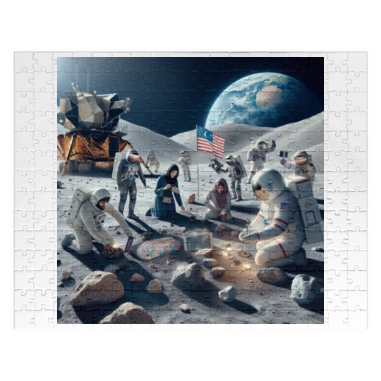 Earth People on Moon Jigsaw Puzzles