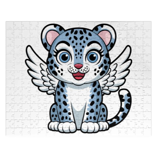 Blue tiger cat with angel wings dreamlike Jigsaw Puzzles