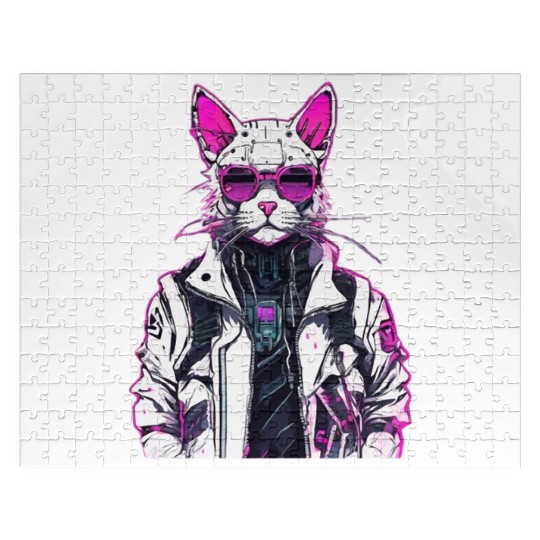 Cyberpunk Cat: Neon Outlaw Jigsaw Puzzles
