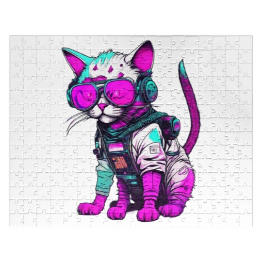 Punk Space Cat with Neon Goggles Jigsaw Puzzles