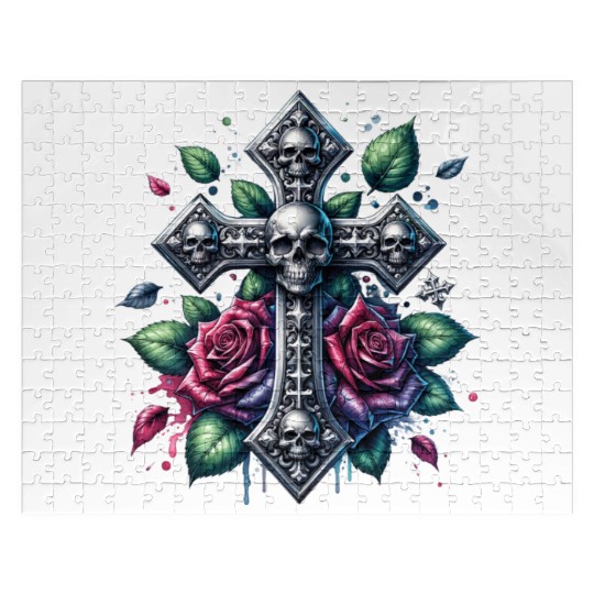 Gothic Collection - Cross, Skulls & Red Roses Jigsaw Puzzles