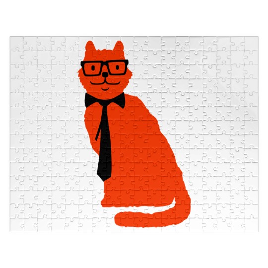 Nerd Cat Horn-rimmed Glasses Geek Smart Kitten Fun Jigsaw Puzzles