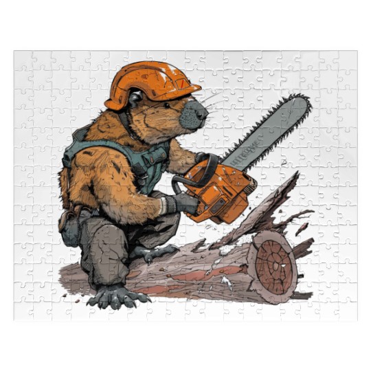 Beaver Lumberjack Chainsaw Jigsaw Puzzles