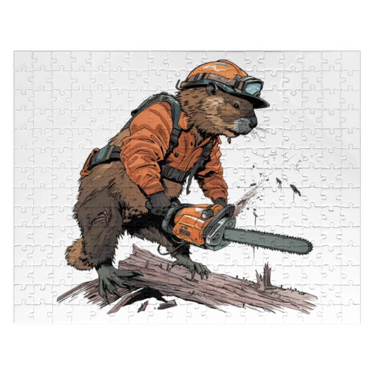 Beaver Lumberjack Chainsaw Jigsaw Puzzles