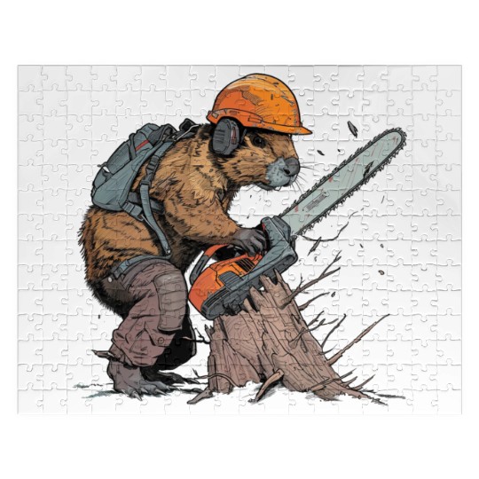 Beaver Lumberjack Chainsaw Jigsaw Puzzles