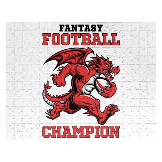 Funny Fantasy Football Champion Dragon Running Jigsaw Puzzles