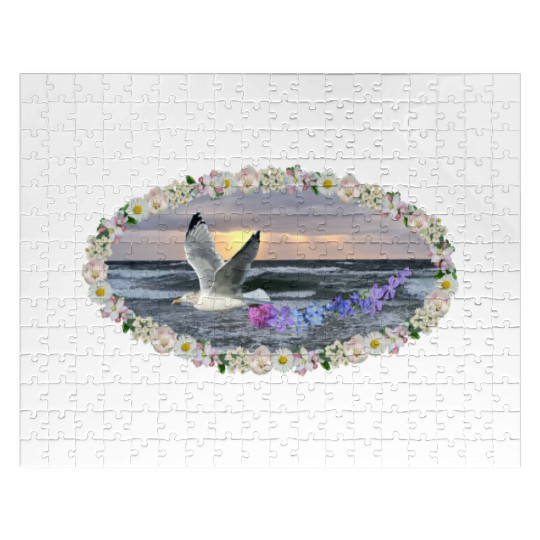 sea beach sunset seagull kitsch flashy magic Jigsaw Puzzles