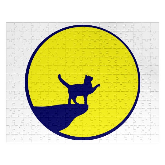 Cat Moon Cliff At Night Werewolf Round Howling Fun Jigsaw Puzzles