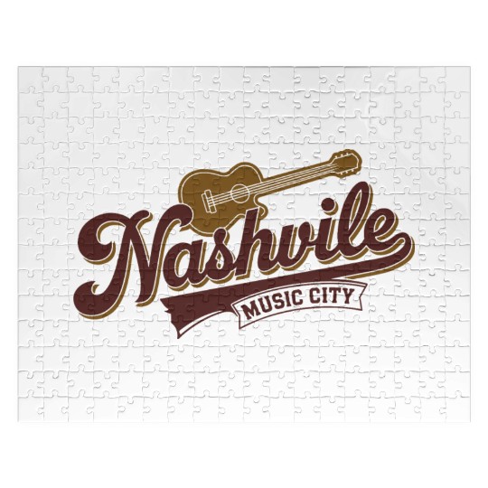 Nashville Music City Logo with Guitar Illustration Jigsaw Puzzles