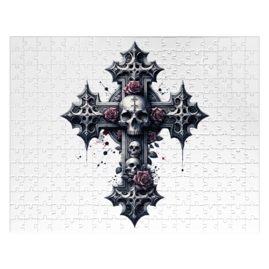 Gothic Cross Collection - Skulls and Red Roses Jigsaw Puzzles