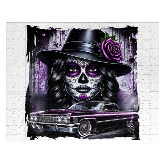 lowrider catrina Sugar skull Jigsaw Puzzles