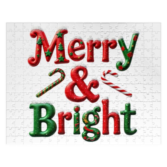Merry and Bright Christmas Typography Jigsaw Puzzles