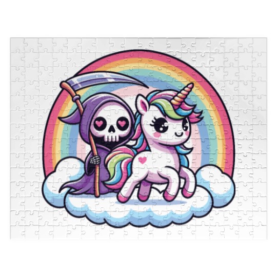 Cute Reaper And Unicorn Rainbow Jigsaw Puzzles