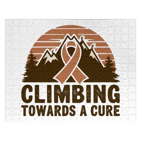 Mountain Climbing Cancer Awareness Retro Design Jigsaw Puzzles