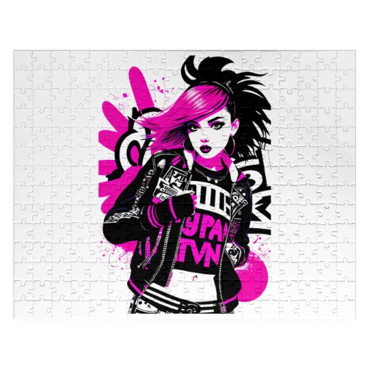 Urban Punk Street Art with Neon Pink Accents Jigsaw Puzzles