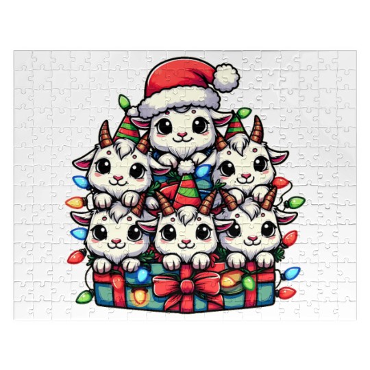 Cute Goat Pile Farm Farmer Christmas Hat Xmas Jigsaw Puzzles