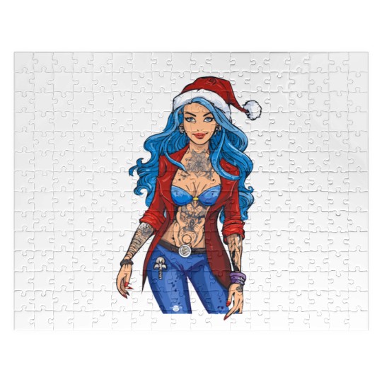 03 Sexy Christmas Woman Blue Hear Deer Tattoos Jigsaw Puzzles