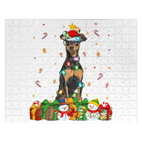 Miniature Pinscher Dog Christmas Lights Jigsaw Puzzles