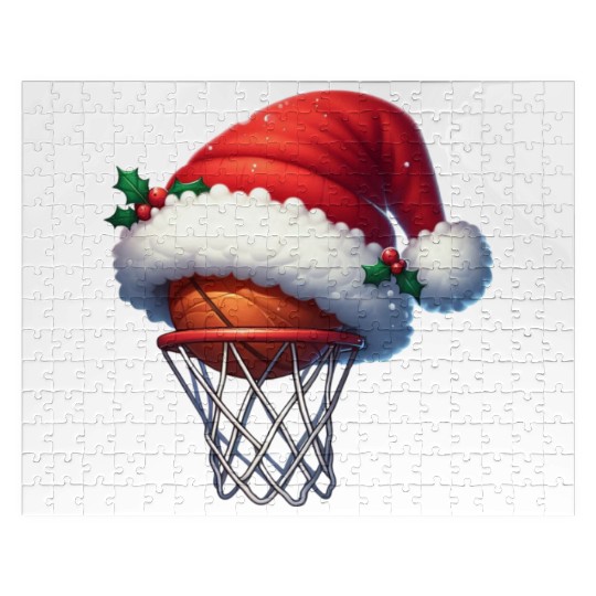 Basketball Hoop with Santa Hat Merry Christmas Jigsaw Puzzles