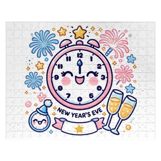 Celebrate New Year's Eve, Fun Clock and Fireworks Jigsaw Puzzles
