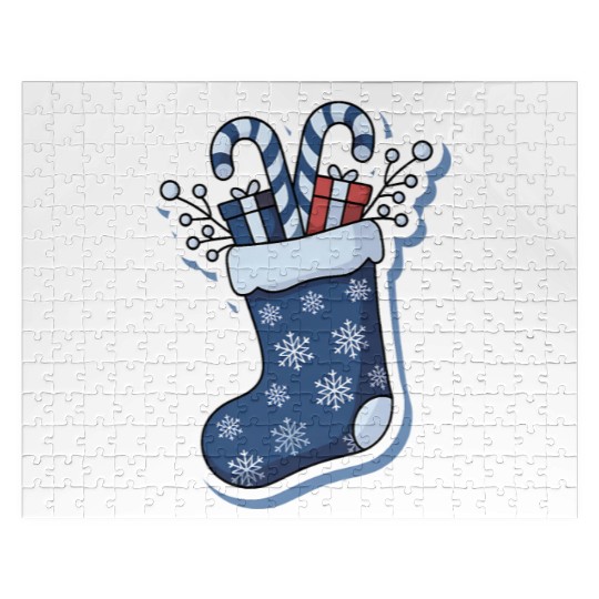Christmas Stocking Candy Canes Blue And White Jigsaw Puzzles