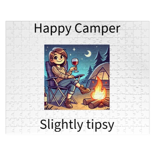 Happy camper slightly tipsy design Jigsaw Puzzles