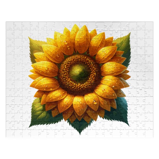 Vibrant Sunflower With Dew Drops Jigsaw Puzzles