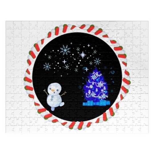 Festive Christmas Illuminated Tree with Snowman Jigsaw Puzzles