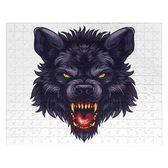 dark wolf face Jigsaw Puzzles