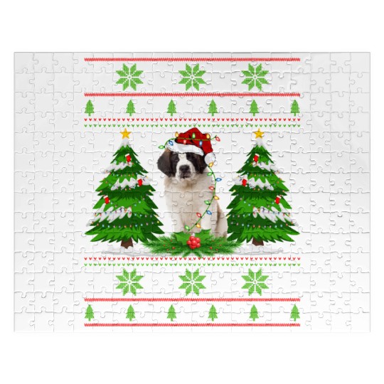 Saint Bernard Dog Christmas Tree Lights Jigsaw Puzzles