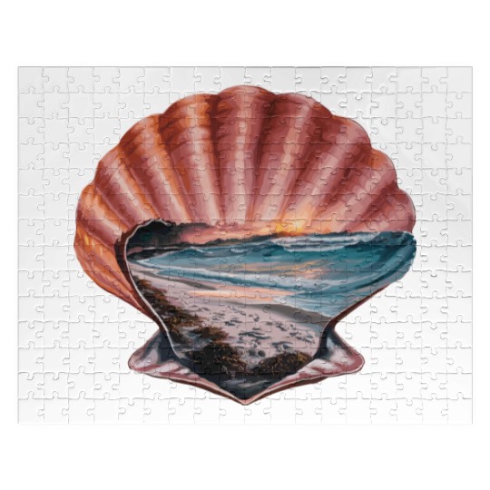Seashell Beach Scene Serene Ocean Landscape Jigsaw Puzzles