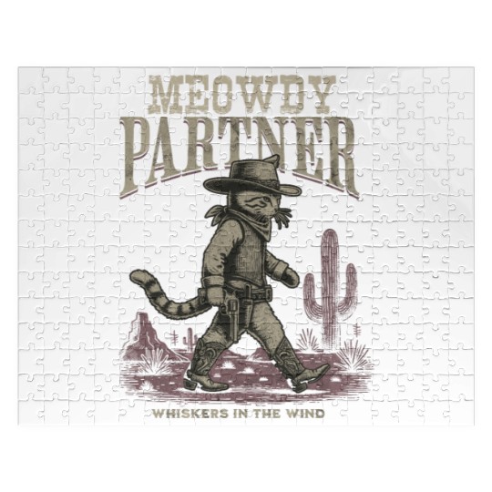 Meowdy Partner Whiskers In The Wind Cowboy Cat Jigsaw Puzzles