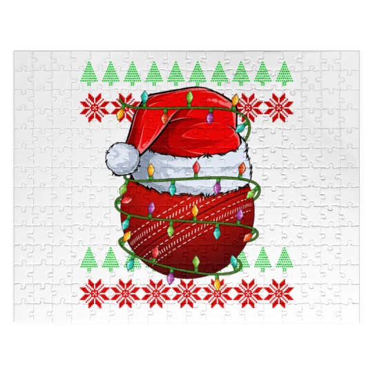 Cricket Ball Ugly Christmas Santa Hat Jigsaw Puzzles