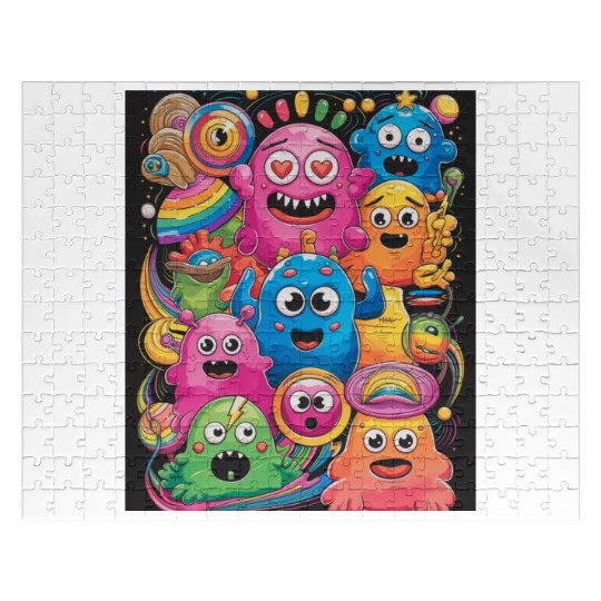 Neon Groovy Monsters Retro Psychedelic Vibes retro Jigsaw Puzzles