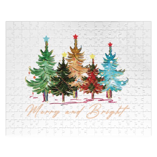 Merry and Bright Trees Vintage Christmas Tree Xmas Jigsaw Puzzles